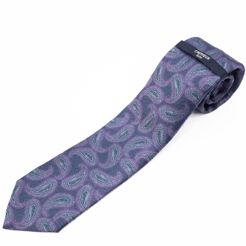 New Daniel Cremieux Purple Paisley 100% Silk Neck Tie Made In Italy